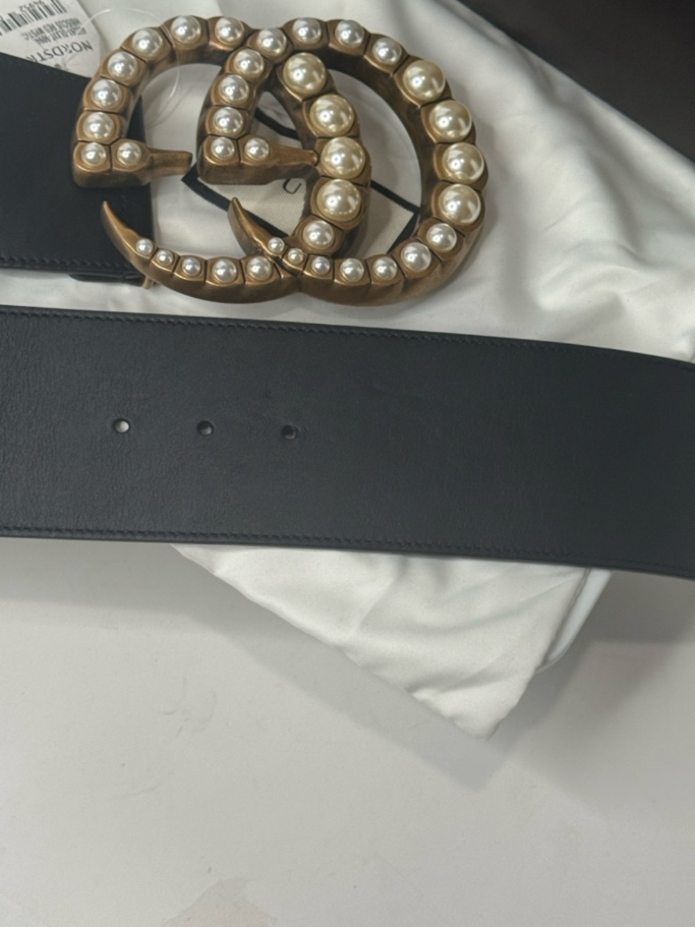 Gucci Jumbo Pearl GG Marmont Black Wide Leather Belt- NWT Size 95 - Picture 4 of 13
